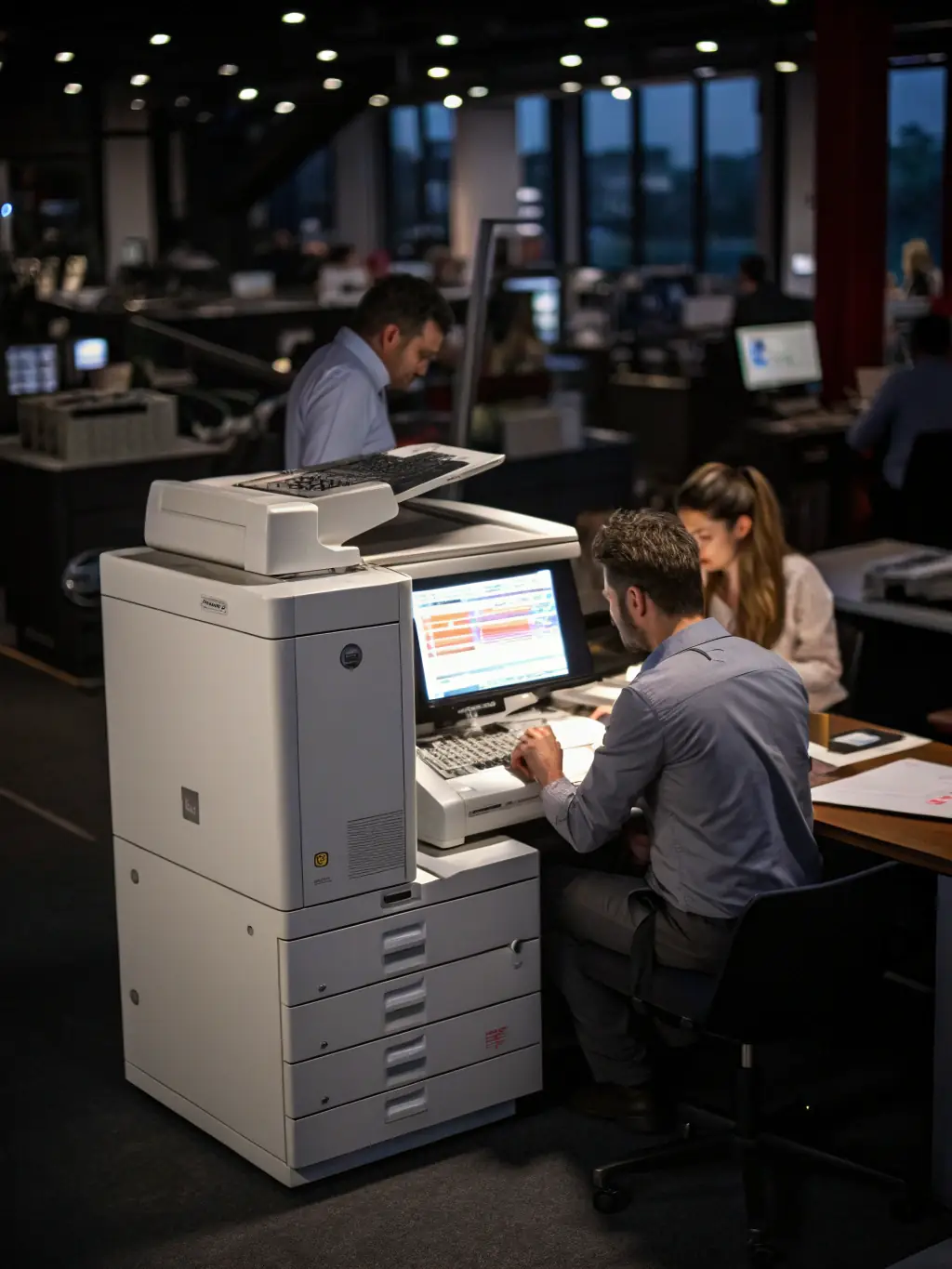 A high-resolution image of a commercial-grade printer efficiently printing receipts and reports in a fast-paced business setting.