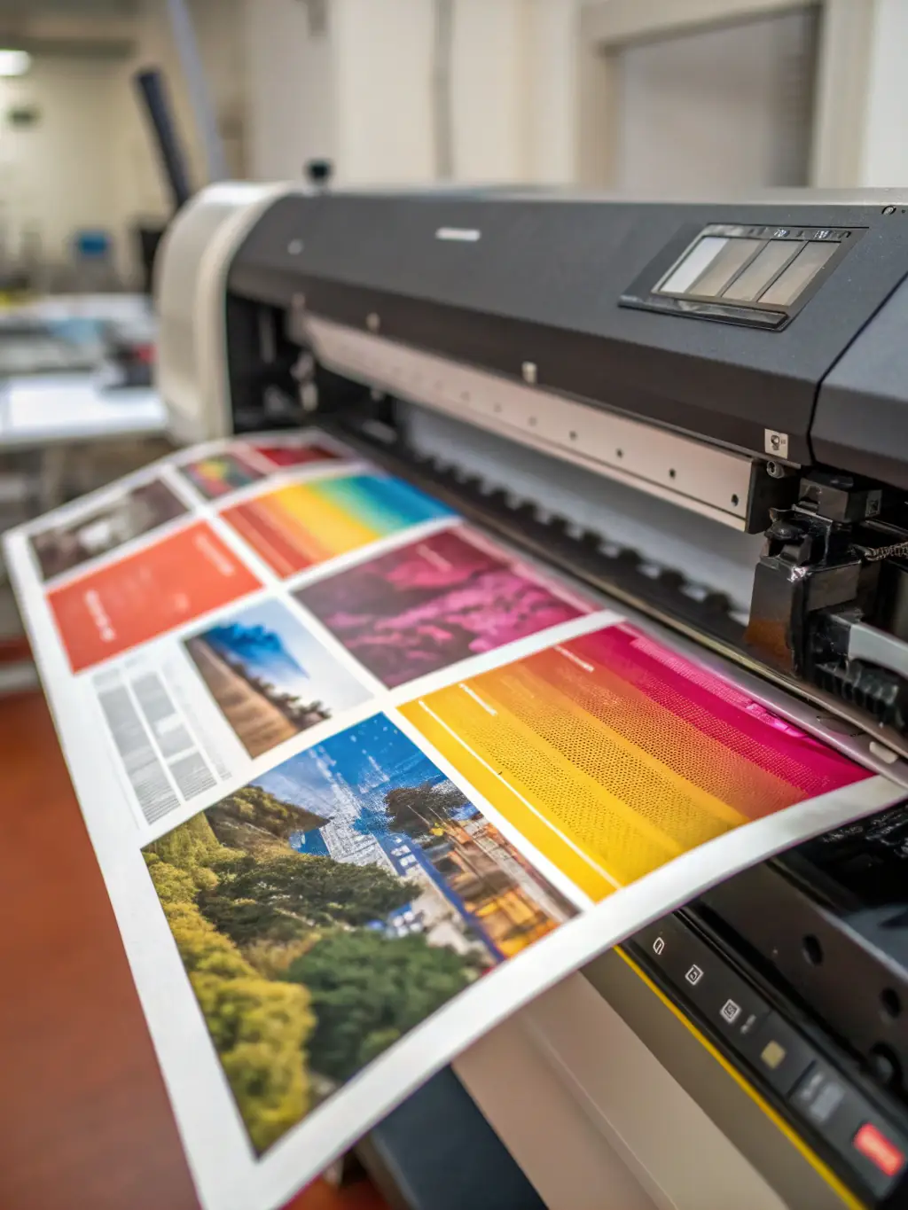 A high-resolution image of a commercial-grade printer, highlighting its robust design and connectivity options. The printer is shown printing a detailed report.
